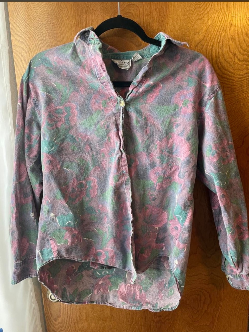 Vintage Floral Button-Front Shirt in Dusty Pink & Sage